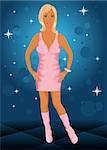 Illustration blond beautiful girl disco dancer - vector