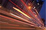 City night scene with car motion blurred in Taipei, Taiwan, Asia.