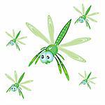 Green Dragonflies. Illustration on white background