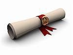 3d illustration of paper scroll with golden seal and red ribbon