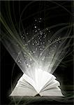 Vertical background of black color with magic book