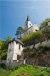 Tower medieval castle Hohostervits, located on the mountain, Austria, Karnten