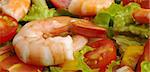 Appetizer: King prawn with lettuce, bell pepper, tomato (Selective Focus)