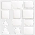 Vector big set of blank postage stamps different geometric shapes.