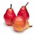 Three red ripe pears on white background. Isolated.