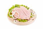 Fresh raw chicken breasts on chopping board, clipping path included