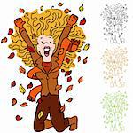 An image of a girl excited about fall season with leaves falling around her.