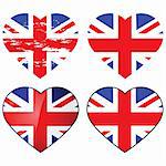 Set of four Union Jack flags shaped like a heart