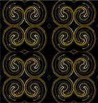 Seamless continuous background, textile pattern or wallpaper in yellow and brown on a black background that looks like rams horns.