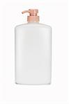 Plastic bottle of skincare product on white background