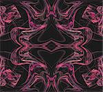 Continuous fractal textile pattern in pinks on a black background.
