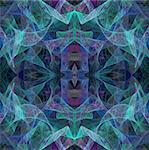 Transparent fractal layers of teal, blue and pink in a continuous textile style pattern or background.