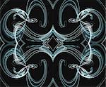 Seamless teal or aqua and white fractal design on a black background.