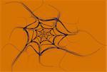 Black fractal spider web design on an orange background that is ideal for Halloween,