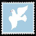 white dove on blue postage stamps. vector