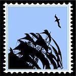 vector silhouette sailfish on postage stamps