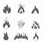 Flame icon set in gray