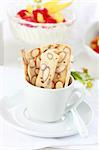 Cereal sticks with nuts with yogurt and fresh fruits