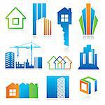 Collection of templates icons - Building of and real estate. Abstract color element set of corporate templates. Just place your own name.