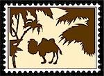 vector silhouette camel on postage stamps