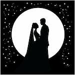 silhouette of a dancing couple married against the backdrop of the moon and the sky