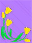 Vector eps10  Purple copy space with a border of yellow tulips accented with quilting stitches.