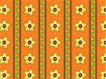 Vector eps10.  Orange wallpaper background with yellow daisies accented by brown stripes and quilting stitches.