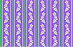 Vector eps10.  Purple wallpaper background with white daisies accented by green stripes, white rick rac and quilting stitches.