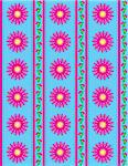 Vector eps10.  Blue wallpaper background with pink mums or zinnias accented by pink stripes and quilting stitches.