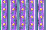 Vector eps8.  Purple wallpaper background with yellow tulips accented by green stripes, white rick rac and quilting stitches.