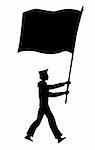 vector silhouette of the sailor with flag on white background