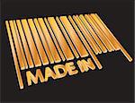 Abstract golden 3D barcode with inscription MADE IN. Business concept illustration.