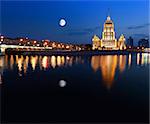Night Moscow.  Moscow River. Hotel Ukraine. Panorama.