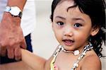 Portrait of the beautiful small Asian girl with father. Indonesia. Java