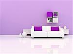 interior of the modern room, purple wall and white sofa