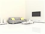 interior of the modern room, white wall and grey sofa