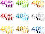 Forty percent off sales reduction marketing announcement sticker