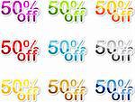 Fifty percent off sales reduction marketing announcement sticker