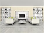 3d rendering interior of the modern room,  brown wall and white sofas