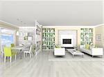 3d rendering interior of the modern room, living room, dining room