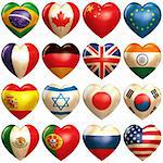 16 countries hearts in 3d