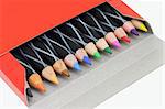 12 Color pencils in open box