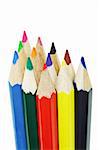 Color pencils on white background with copy space