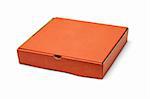 Orange color pizza takeaway box on white background