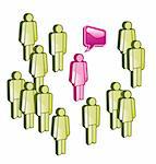 Vector illustration of people in discussion: 3d icons and bubbles; colorful; easy to edit; isolated on a white background; business and communication theme