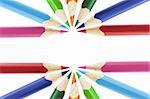 Color pencils arranged on white background with copy space