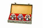 Three Chinese Beijing opera mask ornaments in a gift box