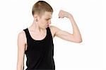 funny skinny teen shows biceps