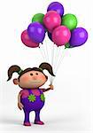 brown-haired girl with balloons; high quality 3d illustration