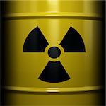 Radioactive symbol imprinted onto a barrel with nuclear waste